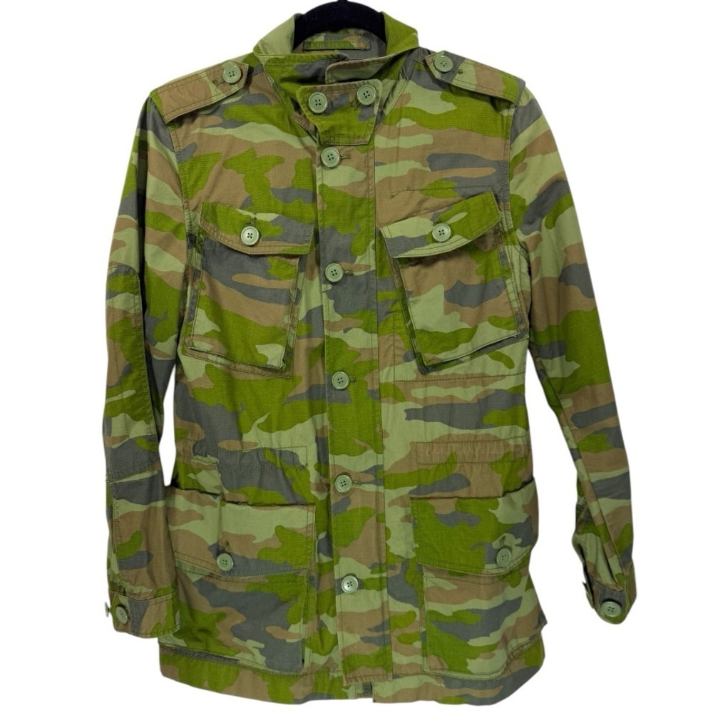 J.Crew Womens Camouflage Field Jacket Green Cotton Utility Military Coat Size XS